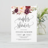 マルサラ素朴バーガンディbohoフローラカップルのシャワー 招待状 (スタンド正面)