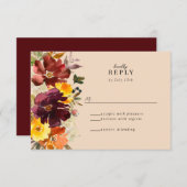 マルサラ素朴バーンオレンジ秋リースRSVPカード 出欠カード (正面/裏面)