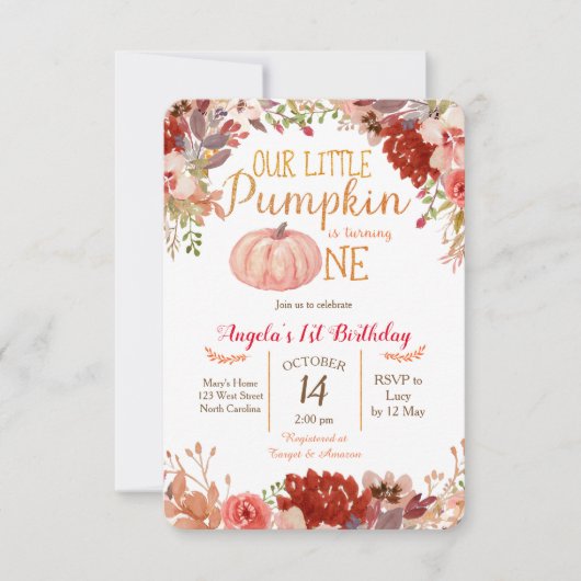 マルサラ素朴パンプキンファースト誕生日招待状 招待状 (正面)
