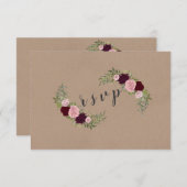 マルサラ素朴フローラクラフト紙ウェディングRSVP 出欠カード (正面/裏面)