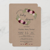 マルサラ素朴フローラクラフト紙ベビーシャワー 招待状 (正面/裏面)