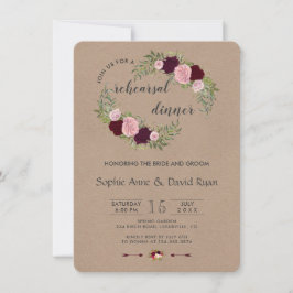 マルサラ素朴フローラクラフト紙リハーサルディナー 招待状