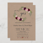 マルサラ素朴フローラクラフト紙婚約パーティ 招待状 (正面/裏面)