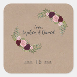 マルサラ素朴フローラクラフト紙結婚ズ スクエアシール