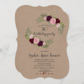 マルサラ素朴フローラクラフト紙誕生日パーティー 招待状 (正面/裏面)