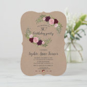 マルサラ素朴フローラクラフト紙誕生日パーティー 招待状 (スタンド正面)