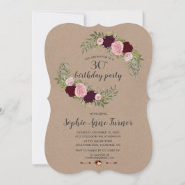 マルサラ素朴フローラクラフト紙誕生日パーティー 招待状