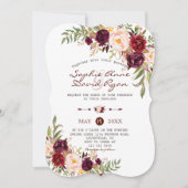 マルサラ素朴フローラブルゴーニュストライプーズ結婚ズ 招待状 (正面)