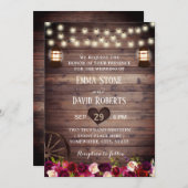 マルサラ素朴フローラヴィンテージランタン秋の結婚式 招待状 (正面/裏面)