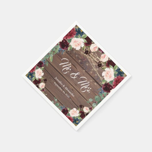 マルサラ素朴ブルゴーニュフローラ結婚ズ スタンダードカクテルナプキン (角)