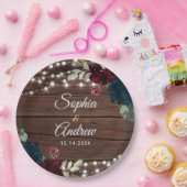 マルサラ素朴ー&ネイビー結婚ウッド ペーパープレート (パーティー)