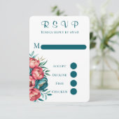 マルサラ絵を描金ゴールド牡丹ウェディングRSVPカード 出欠カード (スタンド正面)