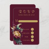 マルサラ絵を描金ゴールド牡丹ウェディングRSVPカード 出欠カード (正面/裏面)