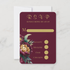 マルサラ絵を描金ゴールド牡丹ウェディングRSVPカード 出欠カード