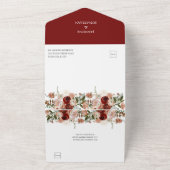 マルサラ色、バーガンディー色、ブッシュ色、グリーンオータムフローラル オールインワン招待状 (外側)