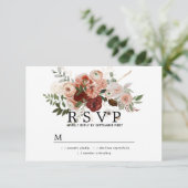 マルサラ赤面テラコッタフローラウェディングRSVPカード 出欠カード (スタンド正面)