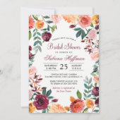 マルサラ赤面ピンクウォーターカラーフラワーブライダルシャワー 招待状 (正面)