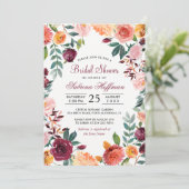 マルサラ赤面ピンクウォーターカラーフラワーブライダルシャワー 招待状 (スタンド正面)
