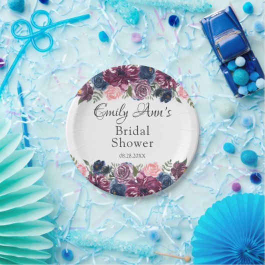 マルサラ赤面ピンクネイビーピーニーブライダルシャワー ペーパープレート (パーティー)