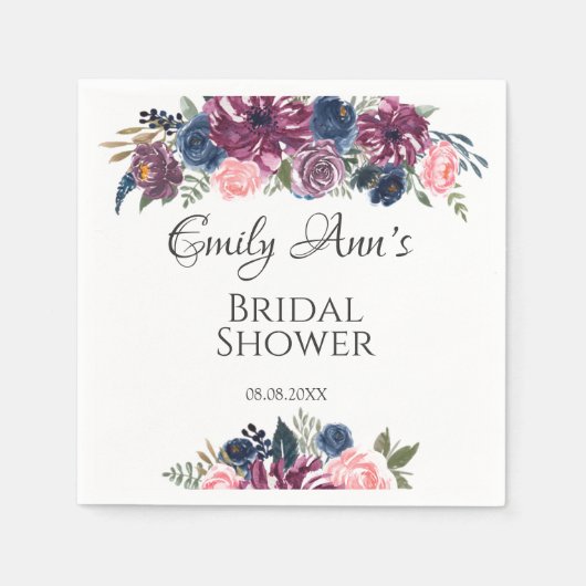 マルサラ赤面ピンクネイビープニーブライダルシャワー スタンダードカクテルナプキン (正面)