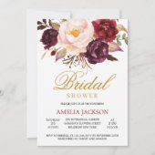 マルサラ赤面ピンクフローラバーガンディと金ゴールドブライダル 招待状 (正面)