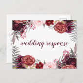マルサラ赤面ピンク牡丹ウェディングRSVPポストカード インビテーションポストカード (正面/裏面)