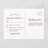 マルサラ赤面ピンク牡丹ウェディングRSVPポストカード インビテーションポストカード (裏面)