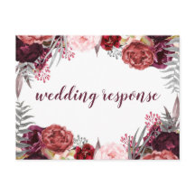 マルサラ赤面ピンク牡丹ウェディングRSVPポストカード