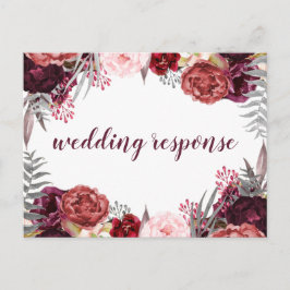 マルサラ赤面ピンク牡丹ウェディングRSVPポストカード インビテーションポストカード