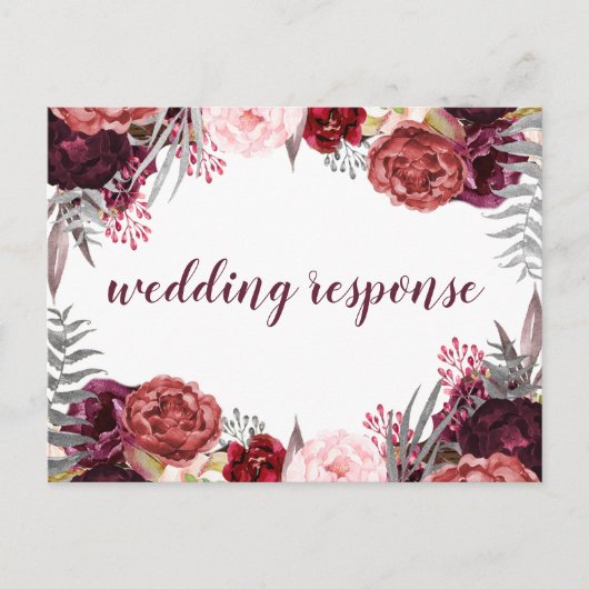 マルサラ赤面ピンク牡丹ウェディングRSVPポストカード インビテーションポストカード (正面)