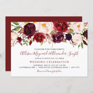 マルサラ赤面開花水色フローラ結婚ズ 招待状