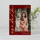 マルサラ金ゴールド書道写真卒業 箔招待状 (立ち正面)