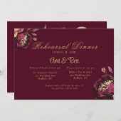 マルサラ金ゴールド水彩牡丹リハーサルディナー 招待状 (正面/裏面)