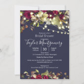 マルサラ&アイボリーバラ |ネイビーブライダルシャワー 招待状 (正面)