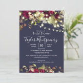 マルサラ&アイボリーバラ |ネイビーブライダルシャワー 招待状 (スタンド正面)