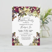 マルサラ&アイボリー水彩バラバースデーパーティー 招待状 (スタンド正面)