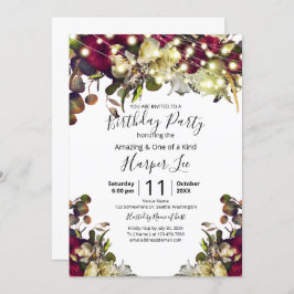 マルサラ&アイボリー水彩バラバースデーパーティー 招待状