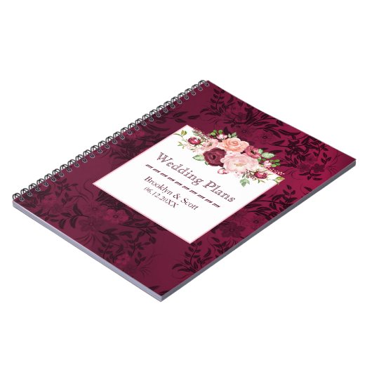 マルサラ ウォーターカラー 牡丹 ブーケ ウェディング プランナー ノートブック (左側)