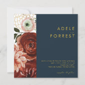 マルサラ オータム フローラル | ネイビー スクエア ウェディング 招待状 (正面)