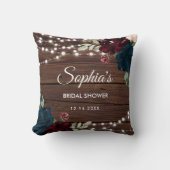 マルサラ&ネイビーフラワーズ素朴ブライダルシャワー クッション (正面)