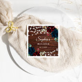 マルサラ&ネイビーフラワーズ素朴ブライダルシャワー スタンダードカクテルナプキン