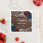 マルサラ&ネイビーフラワーズ素朴ブライダルシャワー スタンダードカクテルナプキン (インサイチュ)