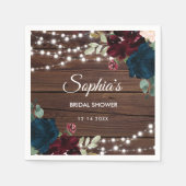 マルサラ&ネイビーフラワーズ素朴ブライダルシャワー スタンダードカクテルナプキン (正面)