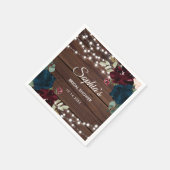 マルサラ&ネイビーフラワーズ素朴ブライダルシャワー スタンダードカクテルナプキン (角)