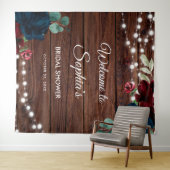 マルサラ&ネイビーフラワーズ素朴ブライダルシャワー タペストリー (インサイチュ(横))