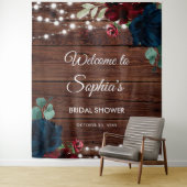 マルサラ&ネイビーフラワーズ素朴ブライダルシャワー タペストリー (インサイチュ)