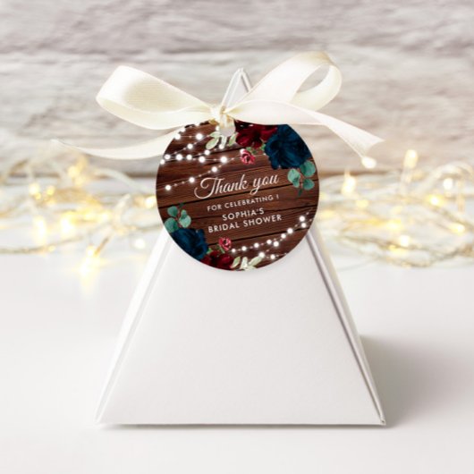 マルサラ&ネイビーフラワーズ素朴ブライダルシャワー フェイバータグ