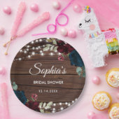 マルサラ&ネイビーフラワーズ素朴ブライダルシャワー ペーパープレート (パーティー)