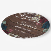 マルサラ&ネイビーフラワーズ素朴ブライダルシャワー ペーパープレート (アングル)