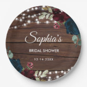 マルサラ&ネイビーフラワーズ素朴ブライダルシャワー ペーパープレート (正面)